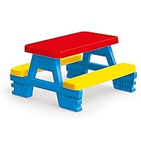 : Big Plastic Picnic Table for 4 - Blue, Red, Yellow - Indoor & Outdoor Use, 44lb Capacity, 44x77x71, Designed for Toddlers & Kids Ages 2+