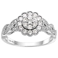 14k Gold 0.48cttw Genuine Diamond Halo Flower Engagement Ring Infinity Shank, size 5-10