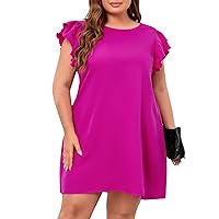 MakeMeChic Women's Plus Size Ruffle Layered Cap Sleeve Summer Tunic Short Dress