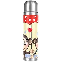 Valentines Lover Cartoon Monkey Rainy Umbrella Vacuum Insulated Water Bottle Stainless Steel Thermos Flask Travel Mug Coffee Cup Double Walled 17 OZ