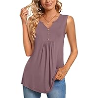 CATHY Women's V Neck Tunic Tops Summer Sleeveless Tee Shirts Dressy Pleated Blouses