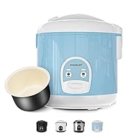 Electric Rice Cooker with One Touch for Asian Japanese Sushi Rice, 5-cup Uncooked, Fast&Convenient Cooker with Steamer, Removable Inner Cover and Auto Warmer, Blue