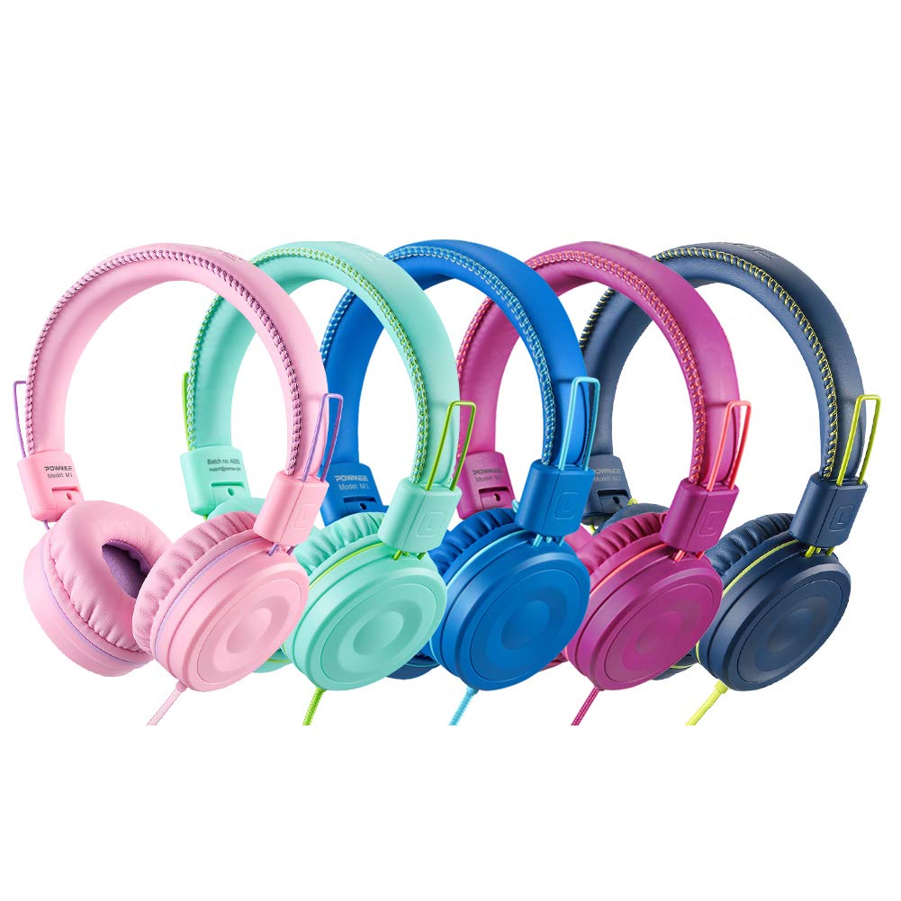 POWMEE M1 Kids Headphones Wired Headphone for Kids,Foldable Adjustable Stereo Tangle-Free,3.5MM Jack Wire Cord On-Ear Headphone for Children (Pink)