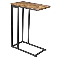 Yusong Small C Shaped End Table, Slim Couch Side Tables Slide Under Sofa Bed, Skinny Snack Tray Table for Coffee Laptop in Living Room,Easy Assembly, Rustic Brown