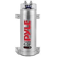 Pyle 6.0 Farad Digital Power Capacitor - High-Performance Car Audio Accessory with Blue Digital Display Voltage Readout Over Voltage Protection Mounting Hardware DC 12-24V