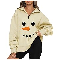 Pullover for Women Casual Hoodies 1/4 Zip Printed Tshirt Long Sleeve Winter Plus Size Tshirts for Women