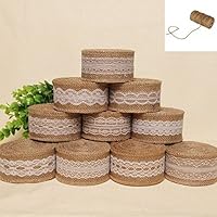 Set of 11 White Lace with Natural Burlap Ribbon Jute Roll (10 Rolls/Lot) and Jute Rope 300 Feet for Rustic Vintage Wedding Decoration Craft Gift Wrapping Marson Jars
