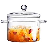 Glass Saucepan with Cover, 1400ml Stovetop Cooking Pot with Lid and Handle Simmer Pot Clear Soup Pot, High Borosilicate Glass Cookware