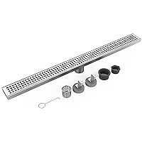 32-Inch Linear Shower Drain with Removable Quadrato Pattern Grate, Brushed 304 Stainless Steel Rectangle Shower Floor Drain, Bathroom Linear Drain with Leveling Feet,Hair Strainer