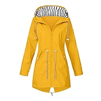 Coats for Women, Women Stripe Outdoor Rain Jacket Medium and Long Waterproof Hooded Raincoat Windproof with Pockets