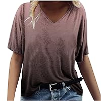 Women V Neck T Shirt Summer Plus Size Tops Short Sleeve Loose Casual Tunic Fashion Print Tee Shirts Pullover Top