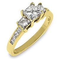 14k Yellow Gold 1.60 Carats Princess Cut Past Present Future 3 Stone Diamond Ring