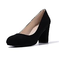 IDIFU Women's Sherry Dress Low Block Chunky Heels Pumps Closed Round Toe Shoes for Wedding Office Evening