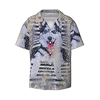 Siberian Husky Men's Summer Short-Sleeved Shirts, Casual Shirts, Loose Fit with Pockets