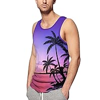 Hawaiian Palm Trees Men's Sleeveless Vest Fashion Print Tank Tops Shirt For Casual Gym Workout