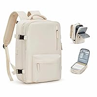 WONHOX Carry on Travel Laptop Backpack for Women Men, Flight Approved,Backpack, Hiking Outdoor Sports Rucksack Casual Daypack Bag Backpack, Beige Simple