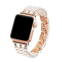 Pearl Beaded Bracelet Band Compatible with Apple Watch Women Girls 38/40/41mm, Dressy Handpicked Jewelry Fancy Metal Chains Link Strap for Iwatch SE Series 8/7/6/5/4/3/2/1 Gift