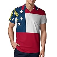 Georgia State Flag Men's Short Sleeve Polo Shirt Moisture-Wicking Workout Tee Casual Polo Shirts Tops