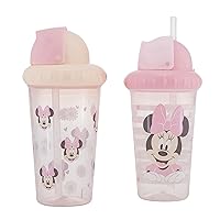 Disney Toddler Sippy Cups for Boys and Girls | 10 Ounce Sippy Cup Pack of Two with Straw and Lid | Durable Blue Leak Proof Travel Water Bottle for Toddlers