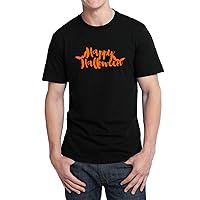 Happy Halloween Celebration Pie Orange Witch Creapy Font Bats_001072 T-Shirt Birthday for Him XL Man Black