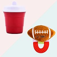 Football Baby Teether & Red Cup Living Baby Sippy Cup 8oz, Safe and Soothing Teether & Adorably Cute Sipper for Teething Infants, Babies, Toddlers & Kids- Perfect Gifting Combo