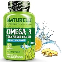 NATURELO Burpless Omega 3 Fish Oil Supplement - 1100mg Triglyceride Omega-3, EPA + DHA, Liquid Fish Oil Omega 3 for Heart, Eye, Brain, Joint Health - 60 Softgels, 2 Months Supply