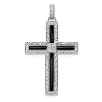 14k White Gold Diamond and Simulated Onyx Religious Faith Cross Pendant Necklace Measures 36x20.5mm Wide Jewelry for Women