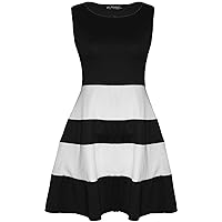 Oops Outlet Women's Sleeveless Colored Blocks Striped Panel Flared Skater Dress Plus Size (US 20/22) Black/White