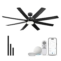 70 Inch Industrial Ceiling Fans with Lights and Remote, Smart Control Black Ceiling Fan with Light, Large Ceiling Fans for Patios with 6-Speed, CF01-BK
