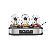Triple Slow Cooker with Lid Rests, Breakfast Buffet Servers and Warmers with 3 X 1.5Qt, Tempered glass lids & 3 Adjustable Temp, Dishwasher Safe, Stainless Steel