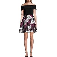 Betsy & Adam Womens Off-The-Soulder Printed Cocktail Dress Black 10