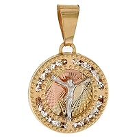 0.5-7/8 inch (12-22mm) Round Genuine 14K 3-Color Gold Cubic Zirconia Body of Christ Pendant for Women & Men Diamond Cut Back Available or without Chain