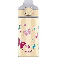 SIGG - Kids Miracle Water Bottle - Butterfly - Lightweight Aluminium with Leak-Proof Lid - One Hand Children's Drink Bottle - 13 Oz