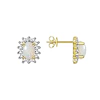 925 Yellow Gold Plated Silver Halo Stud Earrings - 14K 6X4MM Oval & Sparkling Diamonds - Exquisite October Birthstone Jewelry for Women & Girls by RYLOS