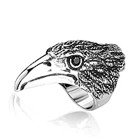 Punk Vintage Stainless Steel Black Eye Eagle Hawk Ring Men's Biker Super Fly Engagement Wedding Band