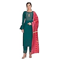 Blue Bollywood Indian Women Wear Embroidered Chinnon Silk Straight Salwar Kameez Muslim Cocktail Dress 1298