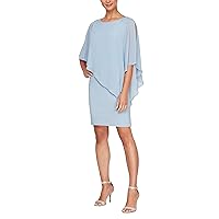 S.L. Fashions Women's Short Chiffon Beaded Capelet Dress (Petite and Regular)