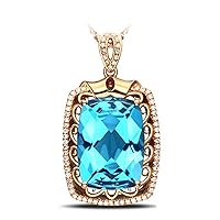 KnSam Real Gold Jewellery Women's Necklace Made of 18 K Rose Gold, Retro Pattern Rectangular Shape with 11.3 ct Blue Topaz Pendant Chains, Women's Necklace, Gold Chain, Rose Gold, 18 carat (750) rose
