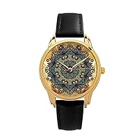 Gold Pattern Watch (Glod Watchface), Unisex Wrist Watch, Quartz Analog Watch with Leather Band
