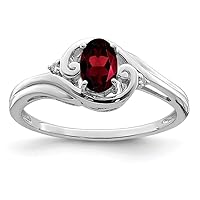 925 Sterling Silver Polished Open back Rhodium Plated Diamond and Garnet Ring Measures 2mm Wide Jewelry for Women - Ring Size Options: 6 7 8 9