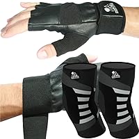 Nordic Lifting Gym Gloves Large - Black Bundle with Elbow Compression Sleeves Medium