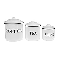 Creative Co-Op Metal Containers with Lids, Coffee, Tea, Sugar (Set of 3 Sizes/Designs)