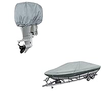 Explore Land Waterproof Outboard Motor Cover 115-225HP Bundles with Trailerable Boat Cover Fits 14'-16'Long Beam Width up to 76