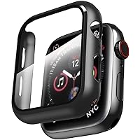 Smiling Case Compatible with Apple Watch SE 2023/Series 6/SE/Series 5/Series 4 40mm with Built in Tempered Glass Screen Protector,Overall Protective Hard PC Case Ultra-Thin Cover-Black
