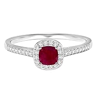 Classic 5MM Cushion Red Ruby Gemstone 925 Sterling Silver Solitaire Engagement Ring