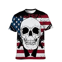 Mens Funny-Tees Cool-Graphic T-Shirt Novelty-Vintage Short-Sleeve Jiuce Hip-Hop: American Flag Gun Skull Stylish Unisex Gift