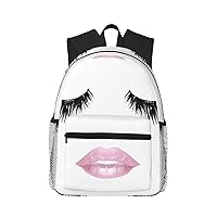 Eyelash Lip White Print Backpack For Women Men, Laptop Bookbag,Lightweight Casual Travel Daypack