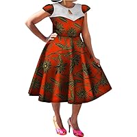 Africa Dresses for Women Short Sleeve Lace High Waist Calf Length Sweet Dress
