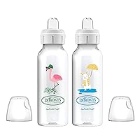 Dr. Brown's Milestones Narrow Sippy Bottle, 100% Silicone Soft Sippy Spout, 8oz/250mL, Flamingo & Bunny, 6m+