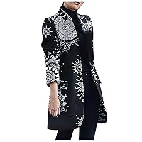 Coats for Women Fashion Printed Casual Plaid Collar Tweed Loose Coat Outerwear